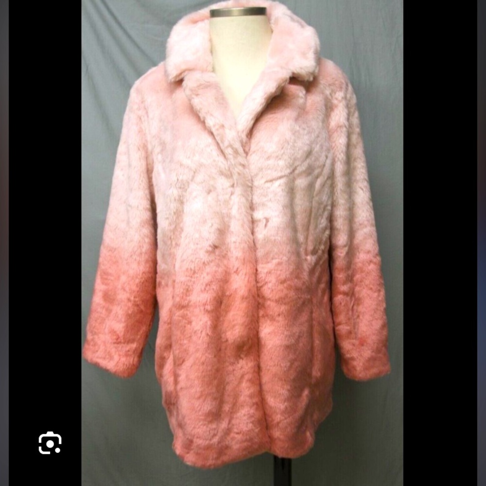 NWOT ISAAC MIZRAHI OMBRE PINK FAUX FUR COAT SZ 16